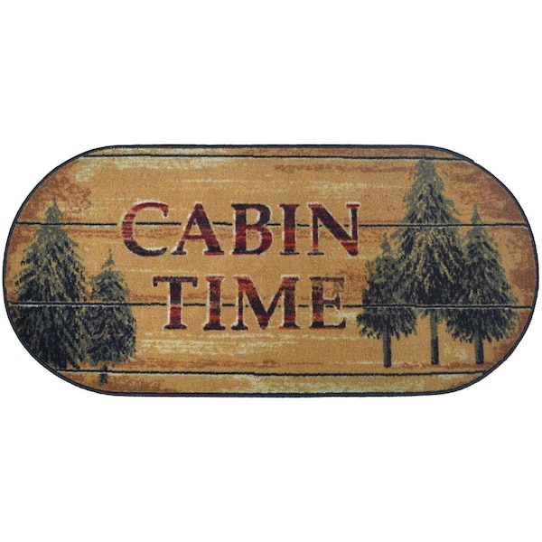 Mayberry Rug 20 x 44 in. Oval Cozy Cabin Pine Cabin Printed Nylon Kitchen Mat & Rug - MA375695