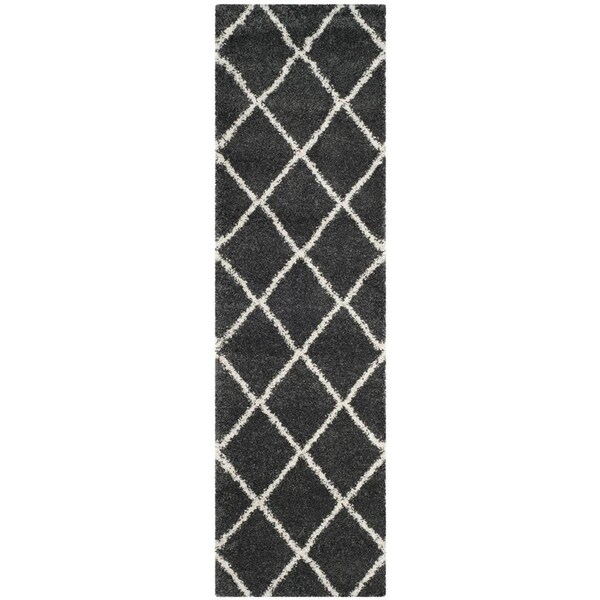 Flowers First 2 ft. 3 in. x 8 ft. Hudson Shag Power Loomed Runner Rug, Dark Grey & Ivory - FL2149516