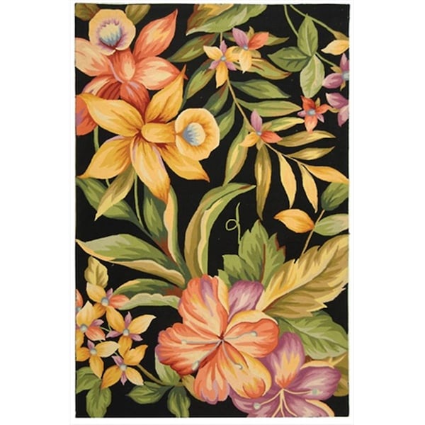 Safavieh 2 ft. - 6 in. x 12 ft. Runner- Country and Floral Chelsea Black Hand Hooked Rug - HK212B-212