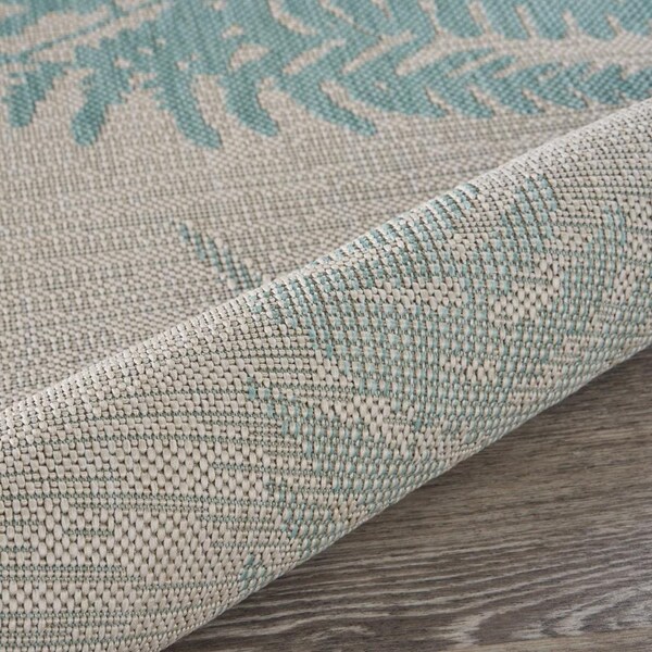 Homeroots 5 x 7 ft. Teal Fern Leaves Indoor & Outdoor Area Rug - 396107