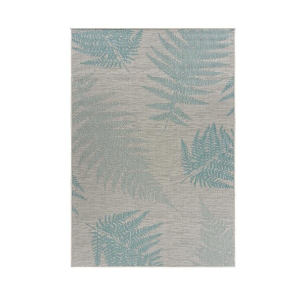 Homeroots 5 x 7 ft. Teal Fern Leaves Indoor & Outdoor Area Rug - 396107