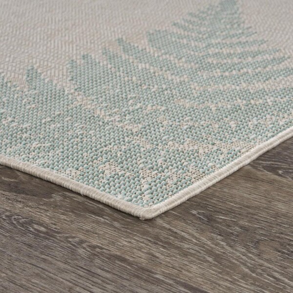 Homeroots 5 x 7 ft. Teal Fern Leaves Indoor & Outdoor Area Rug - 396107
