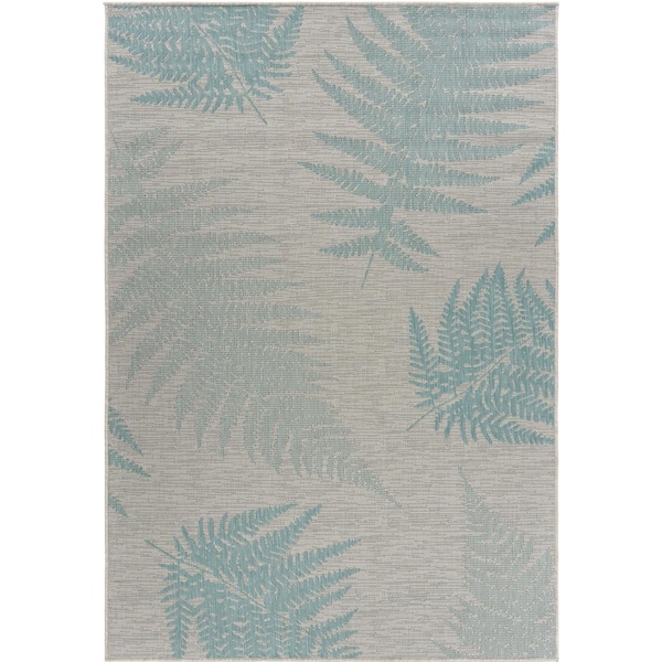 Homeroots 5 x 7 ft. Teal Fern Leaves Indoor & Outdoor Area Rug - 396107