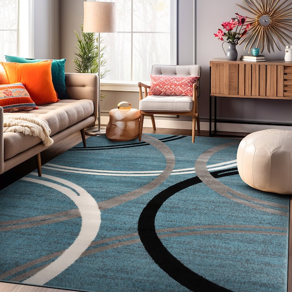 World Rug Gallery Modern Wavy Circles Design 10' x 14' Blue - 377BLUE10X14