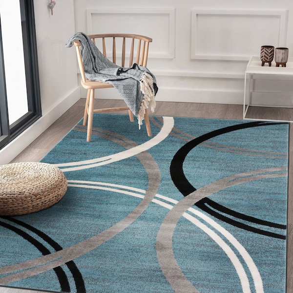 World Rug Gallery Modern Wavy Circles Design 10' x 14' Blue - 377BLUE10X14