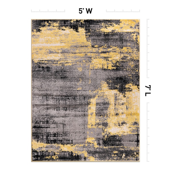 World Rug Gallery Modern Abstract Design Non Shedding Soft Area Rug 5' x 7' Yellow - 402YELLOW5X7
