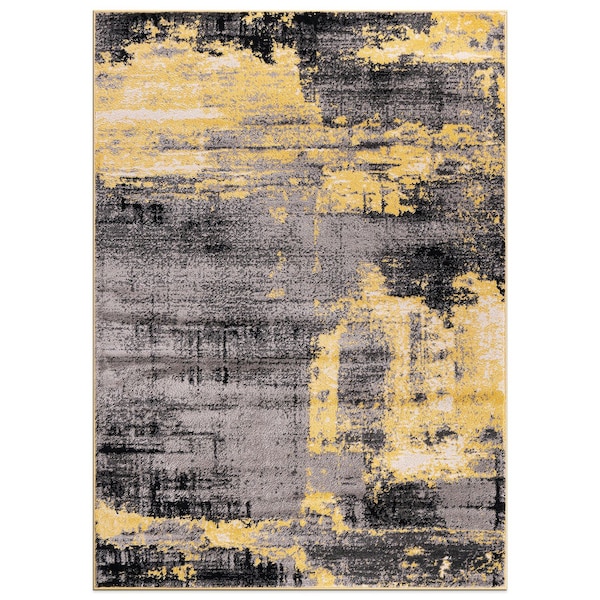 World Rug Gallery Modern Abstract Design Non Shedding Soft Area Rug 5' x 7' Yellow - 402YELLOW5X7