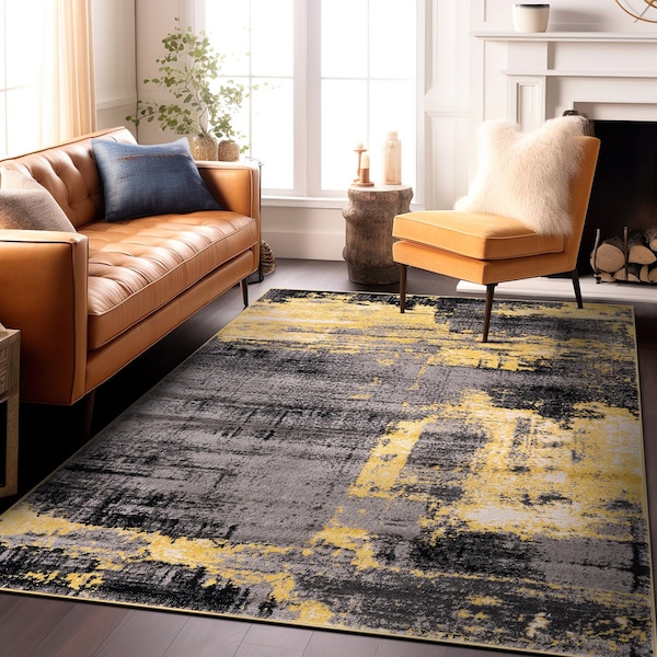 World Rug Gallery Modern Abstract Design Non Shedding Soft Area Rug 5' x 7' Yellow - 402YELLOW5X7