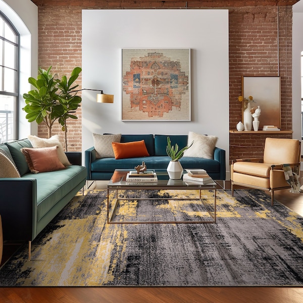 World Rug Gallery Modern Abstract Design Non Shedding Soft Area Rug 5' x 7' Yellow - 402YELLOW5X7
