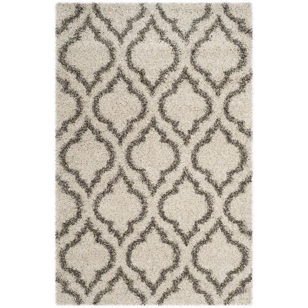 Flowers First 4 x 6 ft. Hudson Shag Power Loomed Rug, Ivory & Grey - Small Rectangle - FL1909628