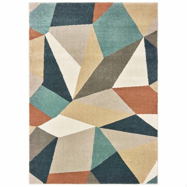 Homeroots 2 x 3 ft. Blue Green Beige Retro Wedge Indoor Area Rug - 384285