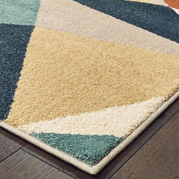 Homeroots 2 x 3 ft. Blue Green Beige Retro Wedge Indoor Area Rug - 384285