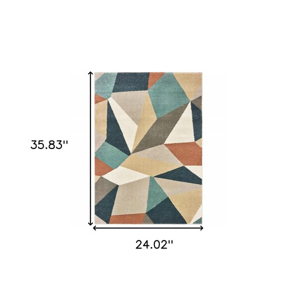 Homeroots 2 x 3 ft. Blue Green Beige Retro Wedge Indoor Area Rug - 384285