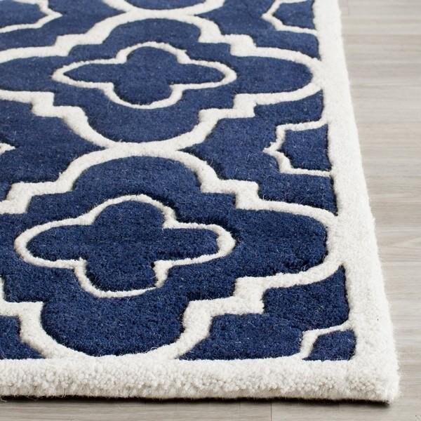 Safavieh Chatham Hand Tufted Rectangle Rug- Dark Blue - Ivory- 2 ft. 3 in. x 11 ft. - CHT750C-211