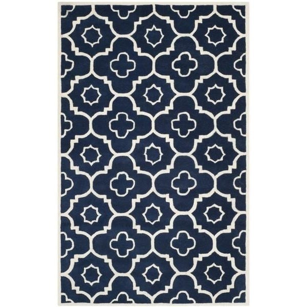 Safavieh Chatham Hand Tufted Rectangle Rug- Dark Blue - Ivory- 2 ft. 3 in. x 11 ft. - CHT750C-211