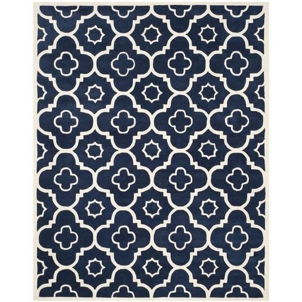 Safavieh Chatham Hand Tufted Rectangle Rug- Dark Blue - Ivory- 2 ft. 3 in. x 11 ft. - CHT750C-211