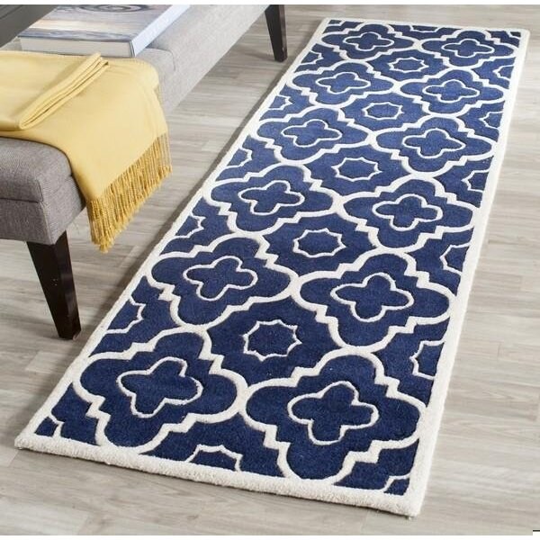 Safavieh Chatham Hand Tufted Rectangle Rug- Dark Blue - Ivory- 2 ft. 3 in. x 11 ft. - CHT750C-211