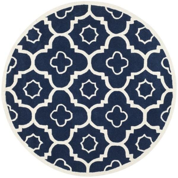 Safavieh Chatham Hand Tufted Rectangle Rug- Dark Blue - Ivory- 2 ft. 3 in. x 11 ft. - CHT750C-211