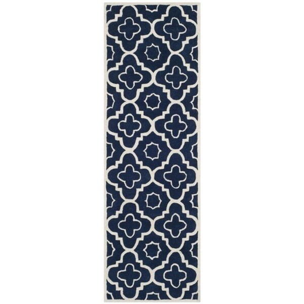 Safavieh Chatham Hand Tufted Rectangle Rug- Dark Blue - Ivory- 2 ft. 3 in. x 11 ft. - CHT750C-211
