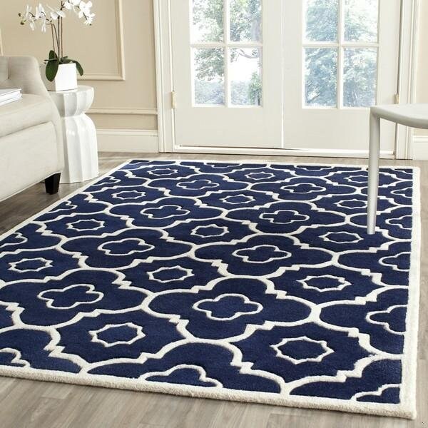 Safavieh Chatham Hand Tufted Rectangle Rug- Dark Blue - Ivory- 2 ft. 3 in. x 11 ft. - CHT750C-211