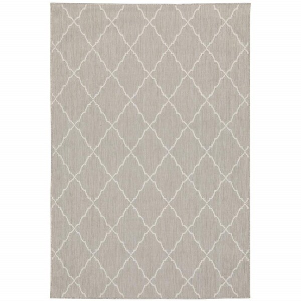 Homeroots 3 x 5 ft. Gray & Ivory Trellis Indoor & Outdoor Area Rug - 389548