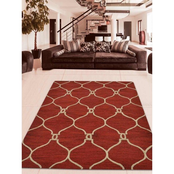 Jensendistributionservices 3 x 5 ft. Hand Tufted Wool Geometric Rectangle Area Rug, Red & Beige - MI1552329