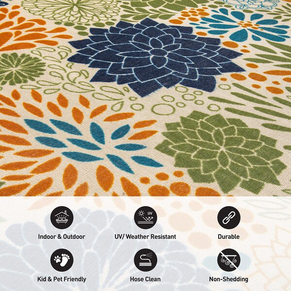 World Rug Gallery Modern Floral Circles Flatweave Indoor/Outdoor Runner Rug 2'x7' Multi - 9015MULTI2X7