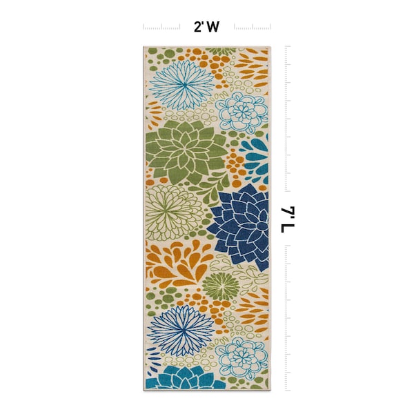World Rug Gallery Modern Floral Circles Flatweave Indoor/Outdoor Runner Rug 2'x7' Multi - 9015MULTI2X7