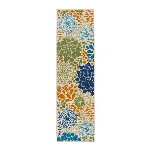 World Rug Gallery Modern Floral Circles Flatweave Indoor/Outdoor Runner Rug 2'x7' Multi - 9015MULTI2X7