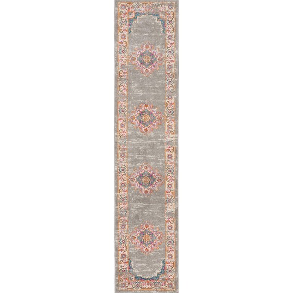 Homeroots 2 x 6 ft. Gray & Gold Medallion Runner Rug - 385315