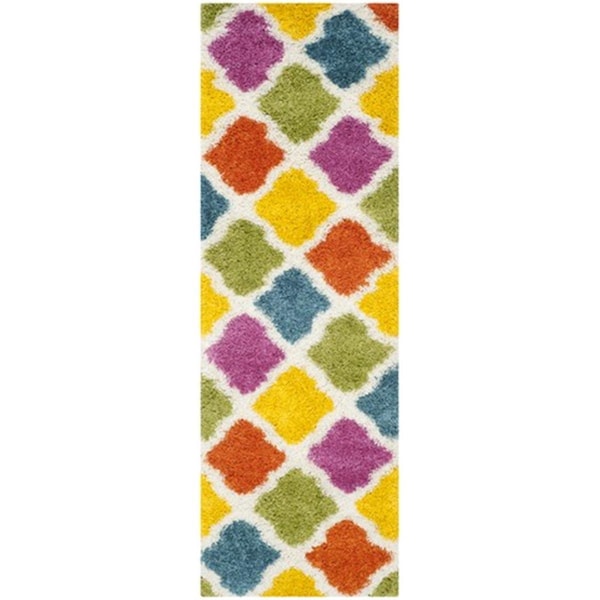 Safavieh Kids Shag Power Loomed Runner Rug- Ivory - Multi- 2 ft. 3 in. x 7 ft. - SGK562A-27