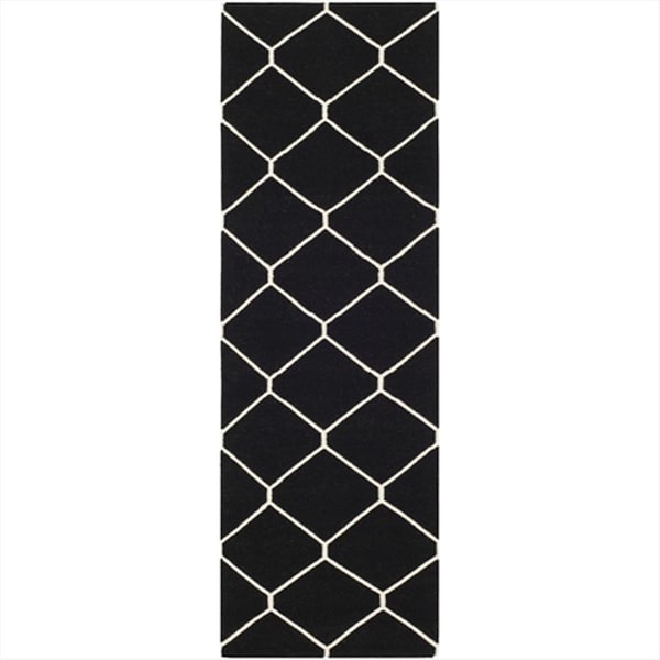 Safavieh 2 Ft. - 6 In. X 8 Ft. Runner- Contemporary Dhurries Black And Ivory Flatweave Rug - DHU635A-28