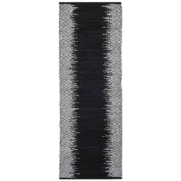 Flowers First 2 ft. 3 in. x 9 ft. Vintage Leather Hand Woven Runner Rug, Light Grey & Black - FL1889526