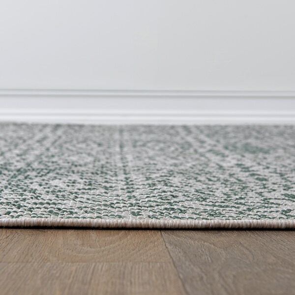 World Rug Gallery Contemporary Flowers Weather Resistant Indoor/Outdoor Runner Rug 2' x 7' Green - 4026GREEN2X7