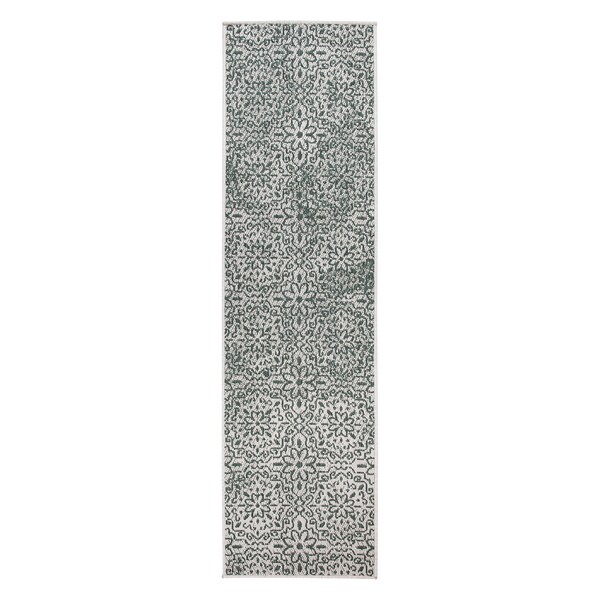 World Rug Gallery Contemporary Flowers Weather Resistant Indoor/Outdoor Runner Rug 2' x 7' Green - 4026GREEN2X7