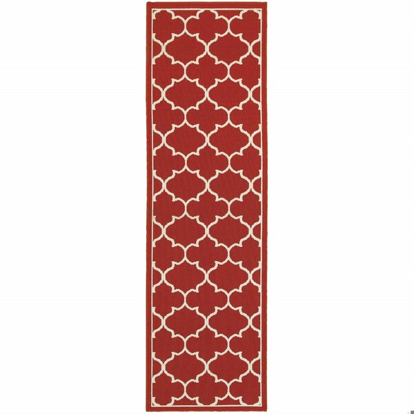 Homeroots 2 x 8 ft. Red & Ivory Trellis Indoor & Outdoor Runner Rug - 388659