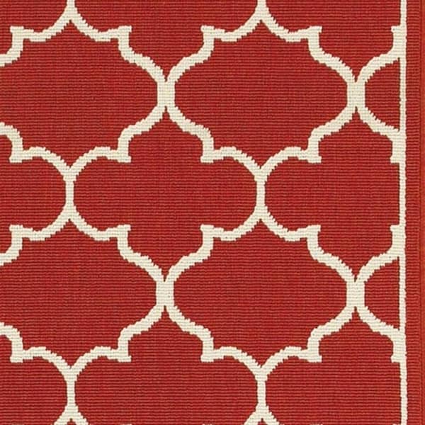 Homeroots 2 x 8 ft. Red & Ivory Trellis Indoor & Outdoor Runner Rug - 388659