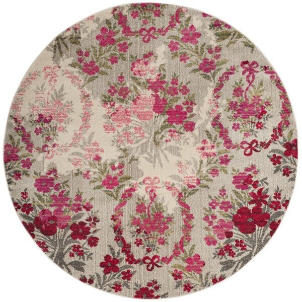 Flowers First 6 ft. 7 in. x 6 ft. 7 in. Round Monaco Power Loomed Round Rug, Ivory & Pink - FL1860234