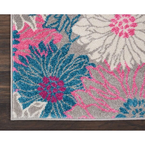 Homeroots 2 x 3 ft. Gray & Pink Tropical Flower Scatter Area Rug - 385421