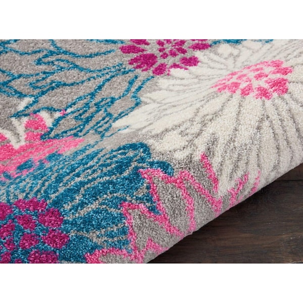 Homeroots 2 x 3 ft. Gray & Pink Tropical Flower Scatter Area Rug - 385421
