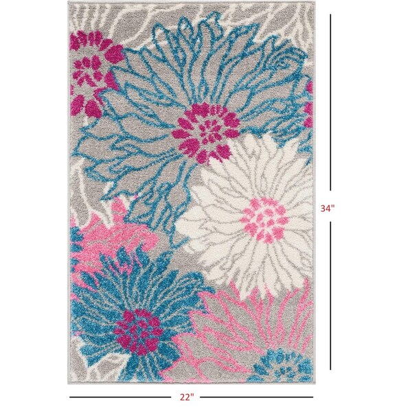 Homeroots 2 x 3 ft. Gray & Pink Tropical Flower Scatter Area Rug - 385421