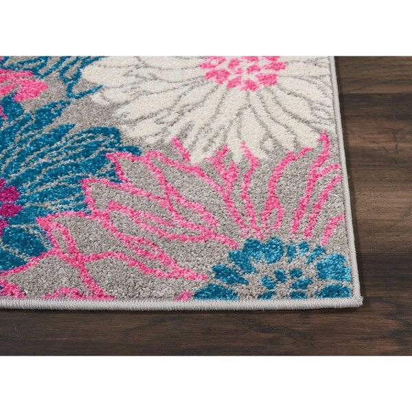 Homeroots 2 x 3 ft. Gray & Pink Tropical Flower Scatter Area Rug - 385421