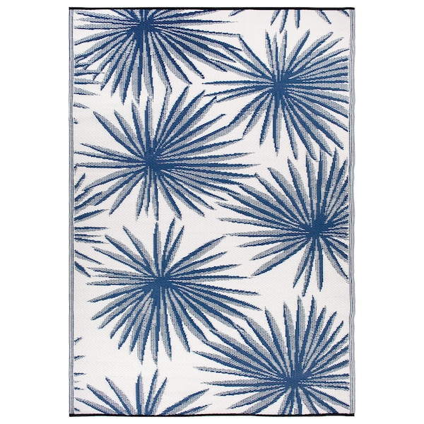 World Rug Gallery Floral Tropical Reversible Recycled Plastic 5' X 7' Navy Outdoor Rug - 6075NAVY5X7