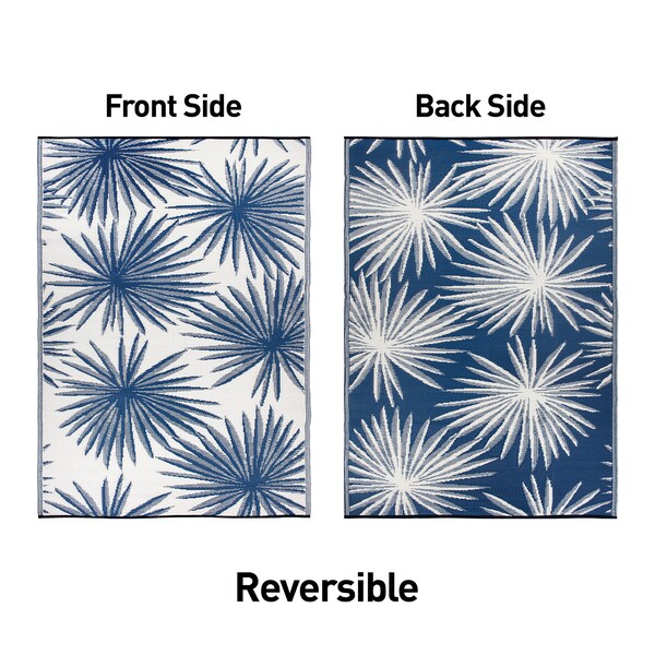 World Rug Gallery Floral Tropical Reversible Recycled Plastic 5' X 7' Navy Outdoor Rug - 6075NAVY5X7