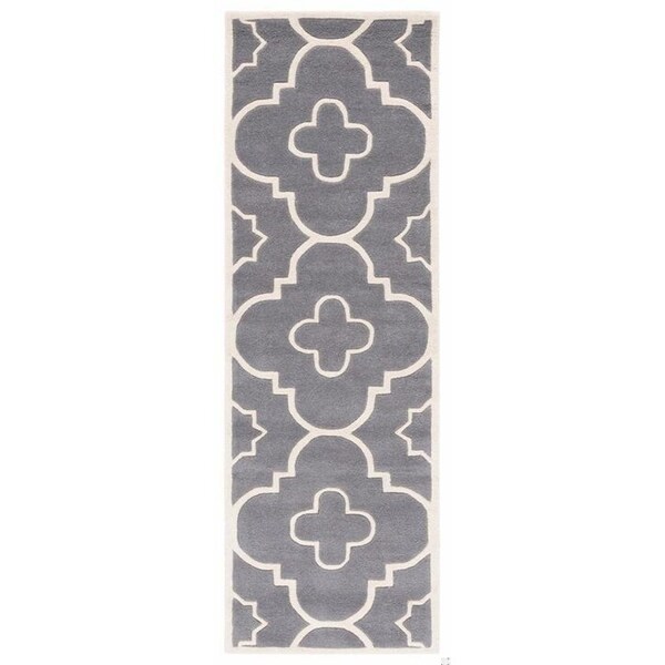 Safavieh Chatham Hand Tufted Rectangle Rug- Dark Grey - Ivory- 2 ft. 3 in. x 11 ft. - CHT750D-211