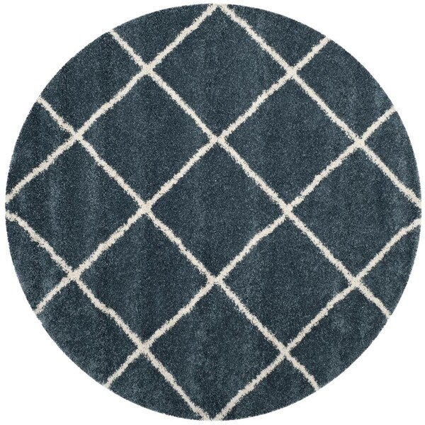 Flowers First 7 x 7 ft. Round Hudson Shag Power Loomed Round Rug, Slate Blue & Ivory - FL1889481