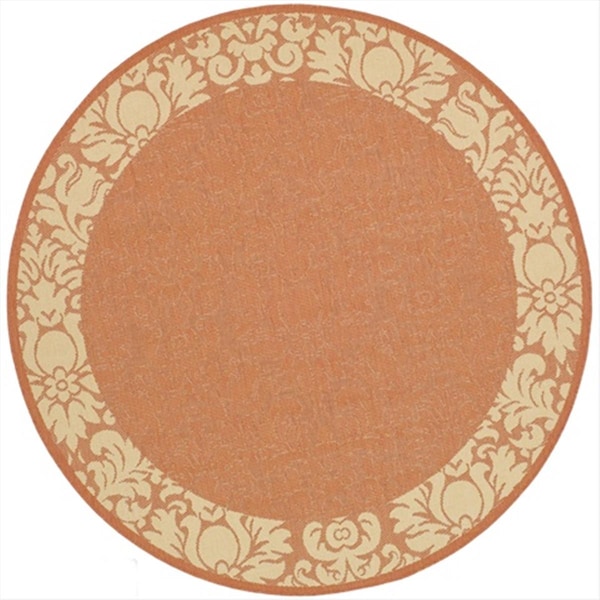 Safavieh 6 Ft. -7 In. X 6 Ft. -7 In. Round Indoor-Outdoor Courtyard- Terracotta And Natural- Machine Made Rug - CY2727-3202-7R