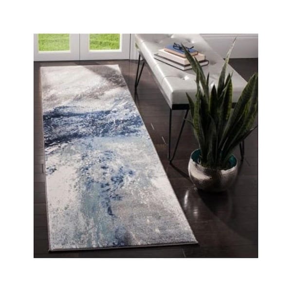 Safavieh 2 ft.-3 in. x 18 ft. Galaxy Runner Contemporary Rug - Blue & Grey - GAL117M-218