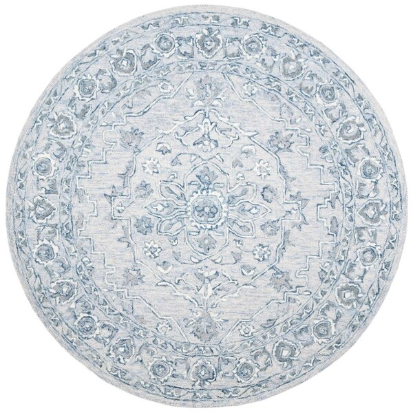 Safavieh Micro-Loop Hand Tufted Round Area RugLight Blue & Ivory 5 x 5 ft. - MLP504M-5R