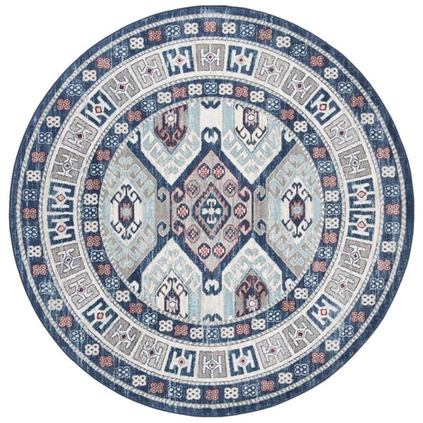 Safavieh 6 ft. 7 in. x 6 ft. 7 in. Kazak 100 Round Rug Blue & Gray - KZK121B-7R
